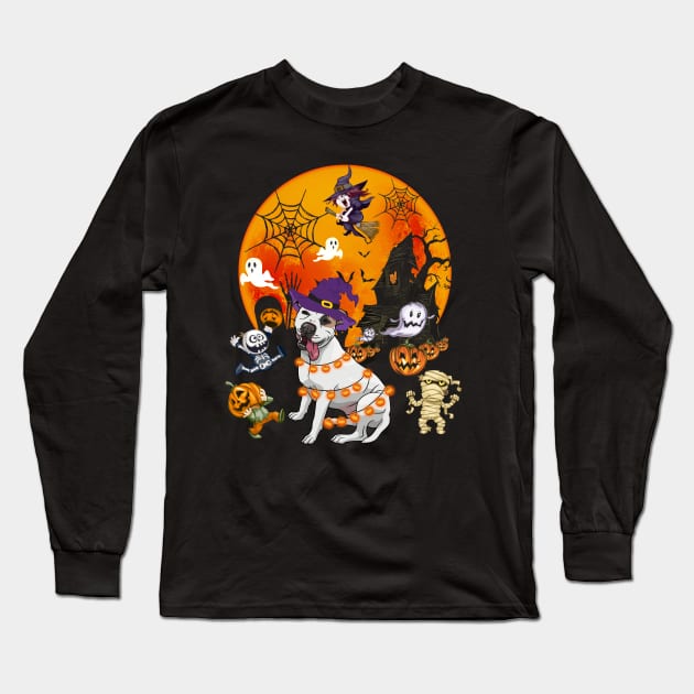 Pitbull Witch Funny Dog Halloween Long Sleeve T-Shirt by Margaretsantana